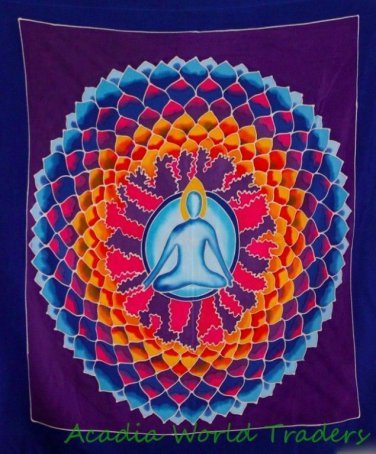 Batik Lotus Mandala Wall hanging Handmade Tapestry Banner Yoga Bali Art