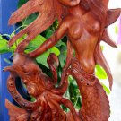 Mermaid Octopus Kraken Sculpture Wood Carving Bali Statue Handmade Nautical Art