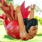 Flying Chubby Mermaid Mobile Goddess Spiritchaser hand carved wood Bali Art Red