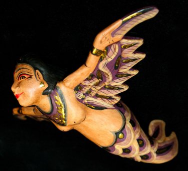 Flying Mermaid Mobile GODDESS Crib Guardian carved wood Bali Art Purple 8"