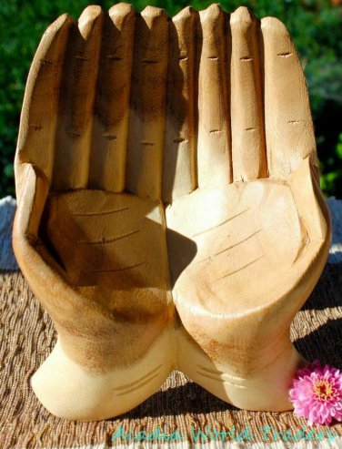 Cupped BUDDHA Mudra HANDS Carved wood Jewelry Trinket Bowl Balinese art