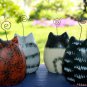 Fat Cat Photo holder Set ornament Hand Carved wood Painted Bali folk art