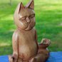 Meditating Yoga Buddha Cat Statue Lotus Pose Wood Carving Feline Balinese Art