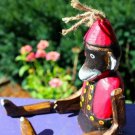 Fez Monkey shelf sitter puppet Ornament Bali Folk art Carved painted wood Red