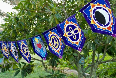 Batik Prayer Flag String Om Yin Yang Peace Love Sun Moon wall hanging Bali Art