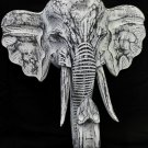 Elephant Ganesha Mask Head Carved Wood Wall Sculpture Balinese Art Whitewash