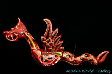 Flying Naga Dragon Mobile Cradle Guardian Hand Carved wood Balinese Art 16" Red