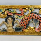 Balinese Mermaid Panel Wall art Sculpture Hand Carved wood painted Architectural