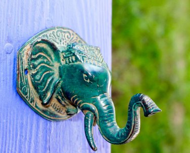 Bronze Ganesha Elephant Wall Hook lost wax Cast Verdigris Balinese Art