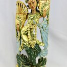 Balinese Peacock Dancer Sculpture Hand Carved & Painted Wood Statue Bali Art