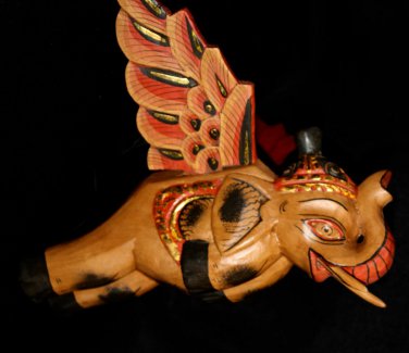 Flying Elephant mobile demon chaser Bali carved wood Balinese folk Art 12"