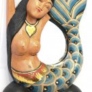 Balinese Mermaid Mirror Sea Goddess Hand carved Painted wood Bali folk art Teal