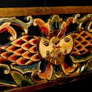 Balinese Twin Fish Wall art Panel Architectural Relief Hand Carved Wood red