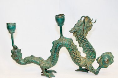 Cosmic Dragon Naga Bronze Candelabra Statue Candlestick Indonesian Balinese art