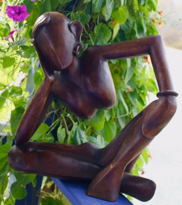 Thinking Abstract Sculpture Balinese Hand Carved Wood Statue Bali Art