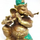 Ganapati Ganesha Statue Playing Flute Bronze Elephant God Handmade Bali Art