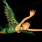 Winged Dewi Sri Goddess Mobile Crib Guardian Carved Wood Bali art green 16"