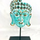 Serene Buddha Mask Sculpture washed Teal Hand Carved Wood Bali Art Decor Serene Buddha Mask Sculpture washed Teal Hand Carved Wood Bali Art Decor
