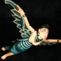 Flying Dewi Sri Goddess Crib Guardian Mobile Winged Carved Wood Bali art Teal 12