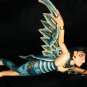 Flying Dewi Sri Goddess Crib Guardian Mobile Winged Carved Wood Bali art Teal 12