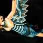 Flying Dewi Sri Goddess Crib Guardian Mobile Winged Carved Wood Bali art Teal 12