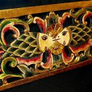 Double Fish Wall art Panel carved wood Balinese architectural Bali Asian Blue