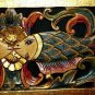 Double Fish Wall art Panel carved wood Balinese architectural Bali Asian Blue