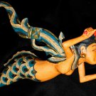 Winged Mermaid Goddess Mobile Crib Guardian Carved Wood Bali Art Teal 17"