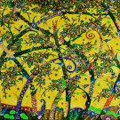 Vibrant Bamboo Forest Painting acrylic on Canvas signed Agung Bali Wall Art