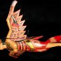 Flying Dewi Sri Goddess Demon Chaser Mobile Winged Carved Wood Bali art red 12"