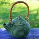 Frog Teapot on Banana leaf handmade Balinese Green Celadon Art Pottery Stoneware