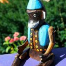 Fez Monkey shelf sitter puppet Ornament Bali Folk art Carved painted wood Blue