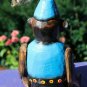 Fez Monkey shelf sitter puppet Ornament Bali Folk art Carved painted wood Blue