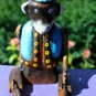 Fez Monkey shelf sitter puppet Ornament Bali Folk art Carved painted wood Blue