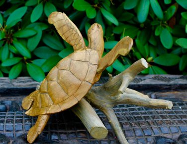hand Carved Sea Turtle statue Wood Carving Sculpture Natural Root Bali Art