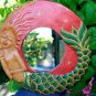 Mermaid Mirror Wall Art Hand Carved Painted Wood Bali Folk art Balinese Red