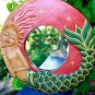 Mermaid Mirror Wall Art Hand Carved Painted Wood Bali Folk art Balinese Red