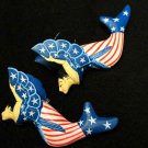 Patriotic Mermaid Sisters Ornament Set Hand Carved Wood Bali Folk Art