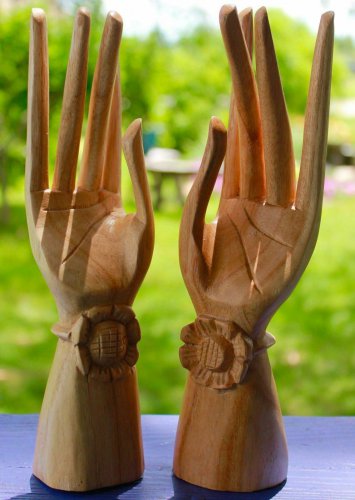 Balinese Buddha Mudra Hands Statue Wood Carving Sculpture Bali Art set 2