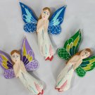 Butterfly Fairy Ornament Hand carved painted wood Balinese folk art set 3