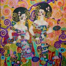 two Woman Abstract Painting Acrylic Canvas Klimt Inspired Signed Bali Wall Art