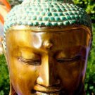 Peaceful Buddha Bronze Bust Statue Balinese art Lost Wax Cast Sculpture Green