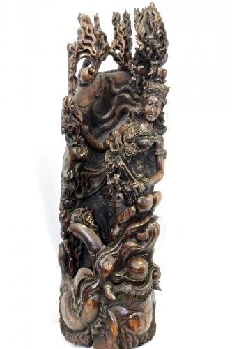 Dewi Ratih Moon Goddess Kala Rau Demon Sculpture Balinese Myth Wood Carving Art