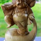 Hotei Laughing Buddha Statue Hand Carved Suar Wood sculpture Bali art 8.5"
