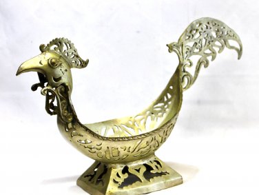 Bronze Rooster Figure Decorative Fruit Bowl handmade Indonesian art