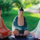 Meditating Buddha hanging Ornament Hand carved Painted wood Bali art set of 3