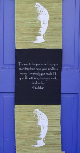 Buddha Affirmation Wall Hanging Happiness Banner hand woven Abaca Bali Art