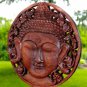 Serene Buddha Wall sculpture Round Panel Hand Carved Wood Balinese art