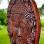 Serene Buddha Wall sculpture Round Panel Hand Carved Wood Balinese art