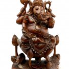 Ganesha On Lotus Statue Remover of Obstacles Carved Wood sculpture Balinese Art